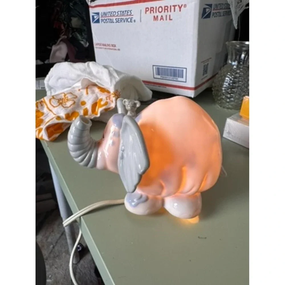 Enesco Ceramic Elephant Night Light Piggy Bank Corded Electric‎ Nursery Decor